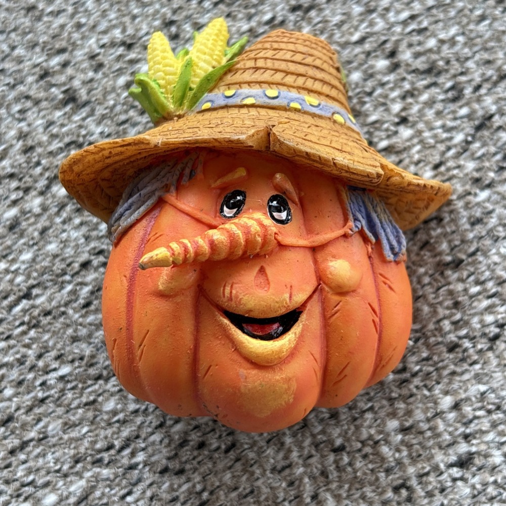 Vintage 90's Orange Halloween Fall Witch Pumpkin Brooch Signed Shining Bright